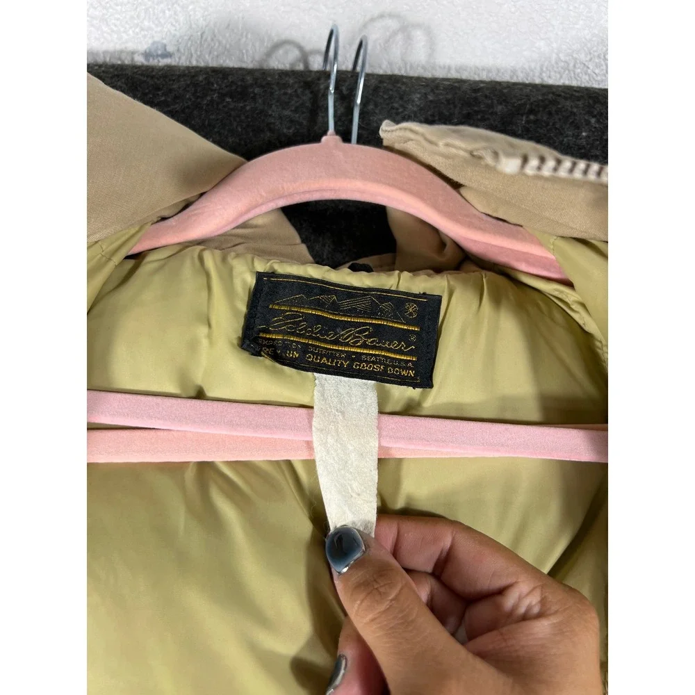 VTG 70s Eddie Bauer Goose Down Parka Tan Khaki Hooded Expedition Coat Mens M